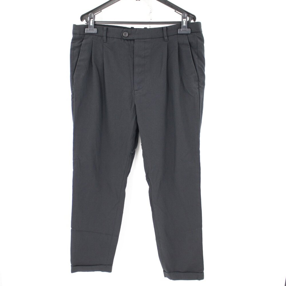 All Saints pants Mens 32 L26 Tallis Trouser Black Button Fly Tapered Cotton Wool